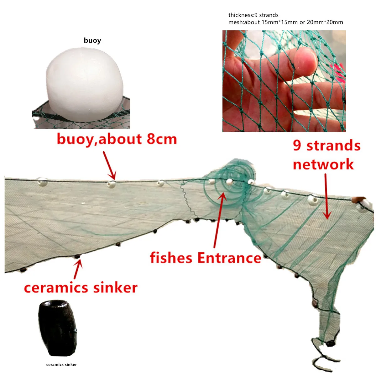 POUI COME DREAM Trampa para peces Sena Red Mutifilament Nylon Trawl Red para peces Olla de Pesca Jaula para camarones Tirar Pesca Trammel Rede Pesca - imagen 2