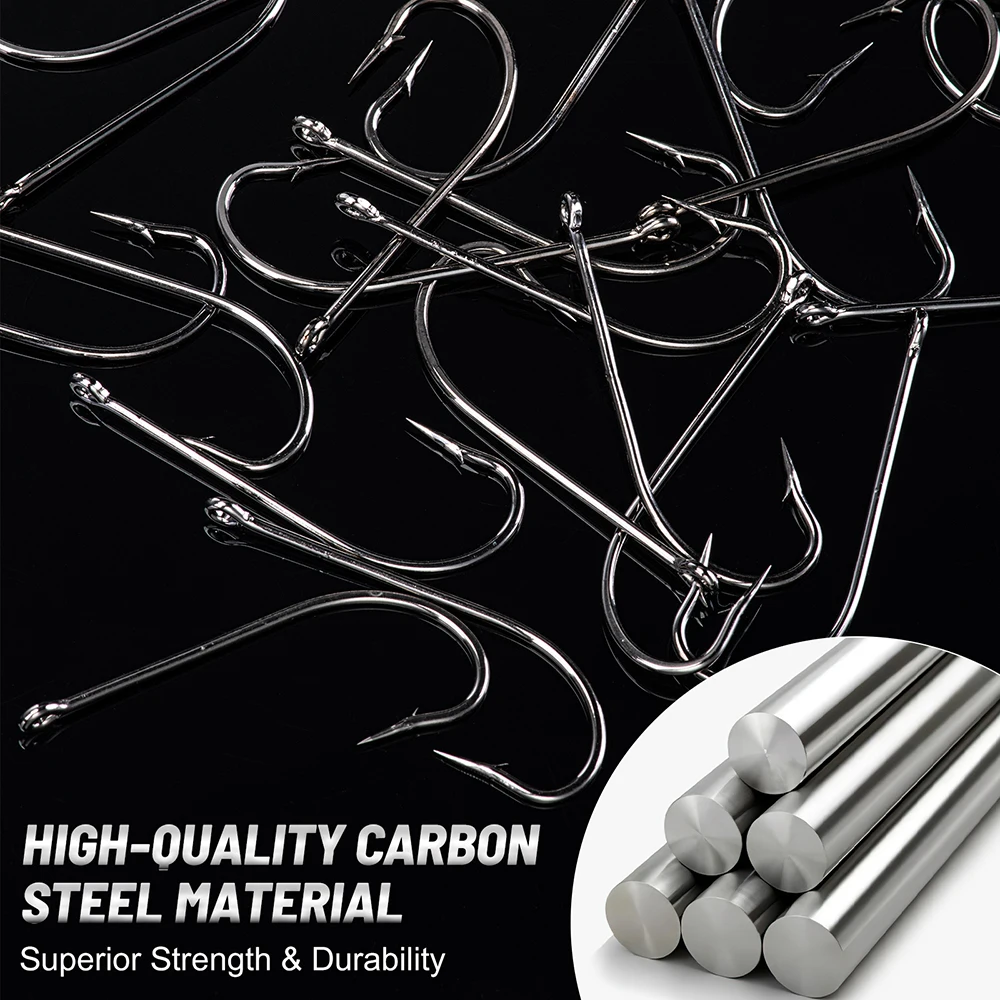 Goture-anzuelos de pesca de caña larga, anzuelos de acero con alto contenido de carbono, 1/0, 2/0, 3/0, 4/0, 5/0, 6/0, para pesca en mar, agua dulce, 50 Uds./lote - imagen 2