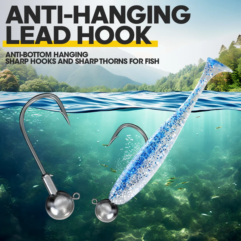 TAIYU 36 unids/set alta calidad 5 colores suave cola en T Kit de Señuelos de Pesca con anzuelos de cabeza de plomo cebo biónico Artificial al aire libre con caja - imagen 4