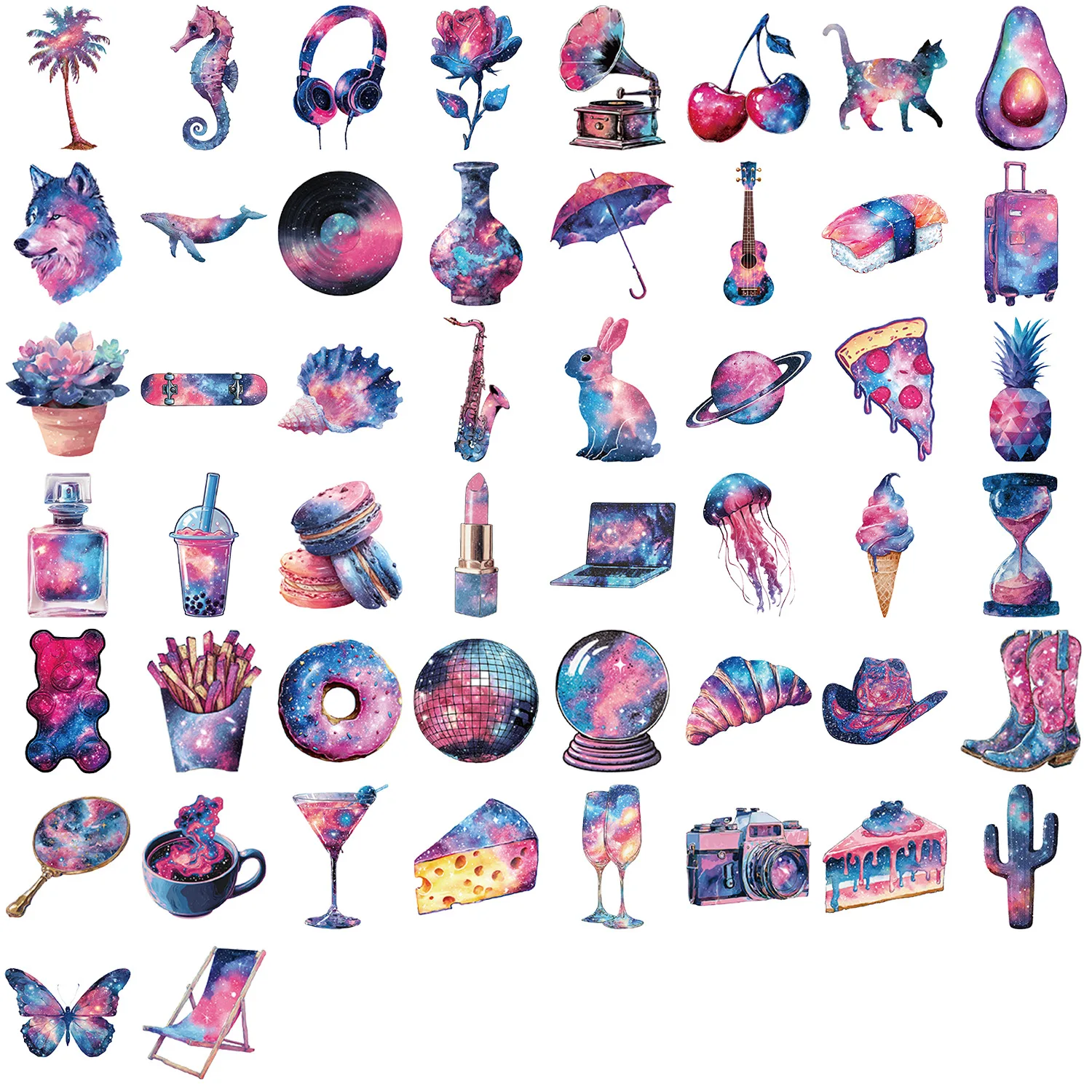 50 Uds. De pegatinas transparentes para mascotas, artículos de cielo estrellado, rosa y azul, álbum de recortes, teléfono, guitarra, maleta para portátil, calcomanías impermeables, juguetes - imagen 5