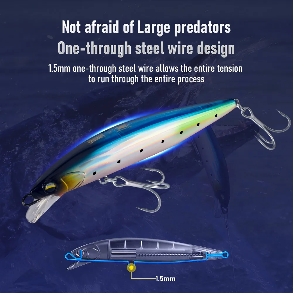 Señuelo de pesca KINGDOM, pececillo que se hunde, 38g, 140mm, cebos de pesca de fundición larga para agua salada, Seabait duro artificial para lubina oceánica - imagen 5