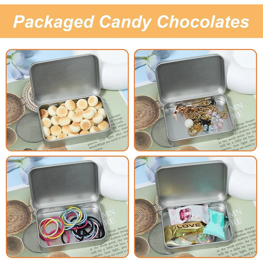Caja de lata con bisagras de Metal, contenedor Mini contenedor de almacenamiento pequeño portátil con tapa para almacenamiento en el hogar, organizador artesanal de dulces, 6 uds. - imagen 3