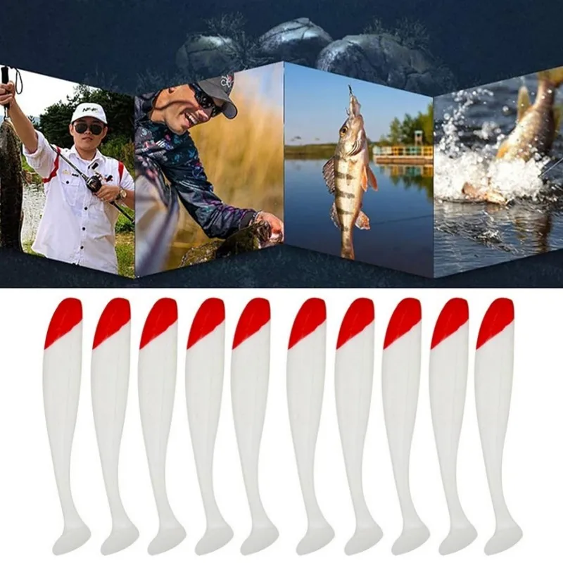 Señuelos Swimbait cola T cabeza roja cuerpo blanco para trucha lubina - imagen 5