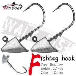 WALK FISH-anzuelo con cabeza de Jigging para pesca, 5 uds., 2,7g, 3,5g, 4,2g, 5g, anzuelo con cabeza triangular inferior para cebo de gusano suave con anzuelos afilados