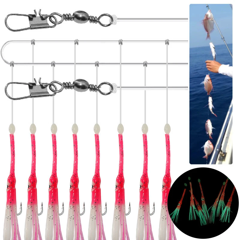 Cebos blandos para pesca en agua salada, cebos Sabiki de anguila con peces pequeños blancos, cuerda de camarón, aparejos Sabiki, 1/0 #, 5 unidades por lote - imagen 3