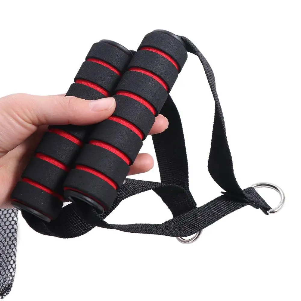 Asas de gimnasio de Metal con anillo en D, mango de espuma con anilla en D con gancho, mango de cuerda de tracción negro y rojo de alta resistencia para deportes de interior - imagen 2