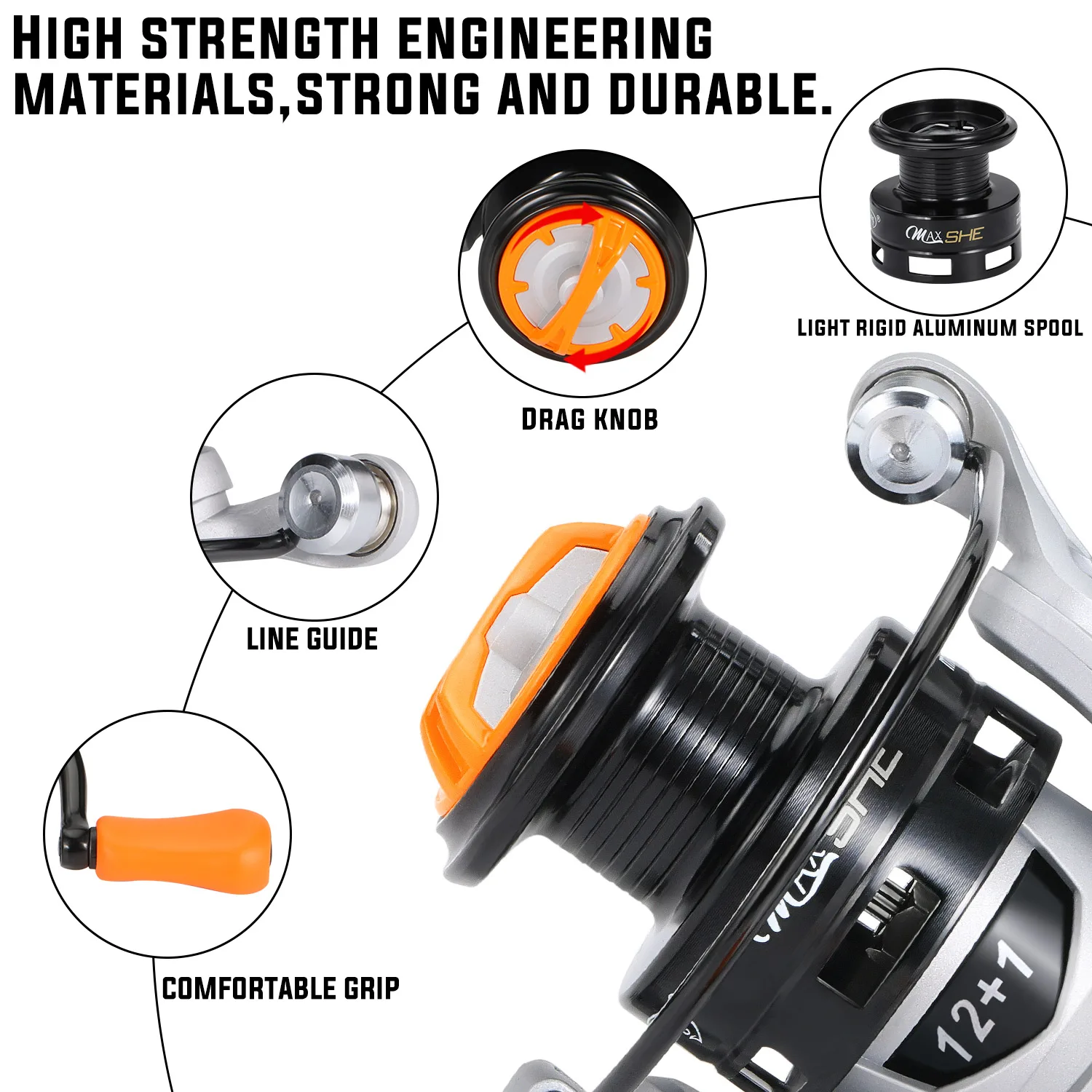 Carretes de pesca giratorios Sougayilang, arrastre máximo 2000, carrete giratorio de 10kg, relación de engranaje 5,2: 1, aparejos de pesca para pesca en agua dulce - imagen 3