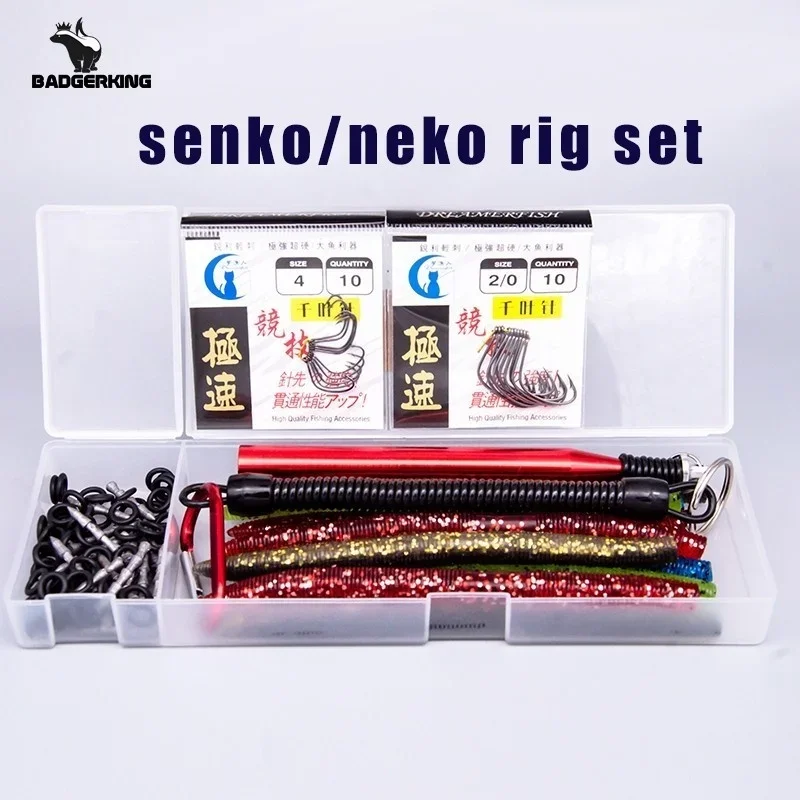 Senko-Juego de señuelos de gusano loco para pesca de lubina con anzuelos senko, herramienta de pesaje de uñas, caja de aparejos de pesca de tiro directo - imagen 2