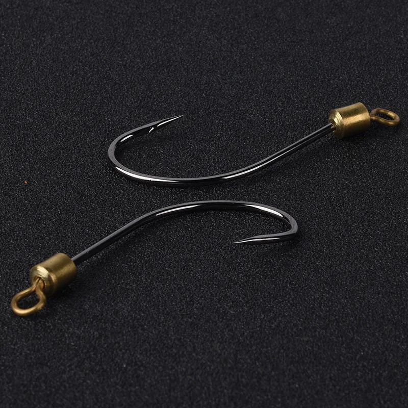 Anzuelos de pesca de un solo círculo, juego de anzuelos de pesca con rodamiento giratorio, anzuelo de pesca con púas de acero de alto carbono, carpa, gusano, artículos de pesca, 10 piezas - imagen 3