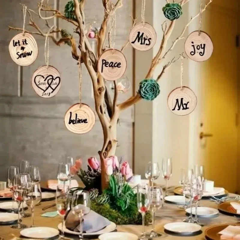 10 Uds. De madera redonda Natural en rodajas, decoración del hogar, decoraciones para fiesta de boda, adornos navideños, tapete aislante para taza de té, manualidades DIY - imagen 4