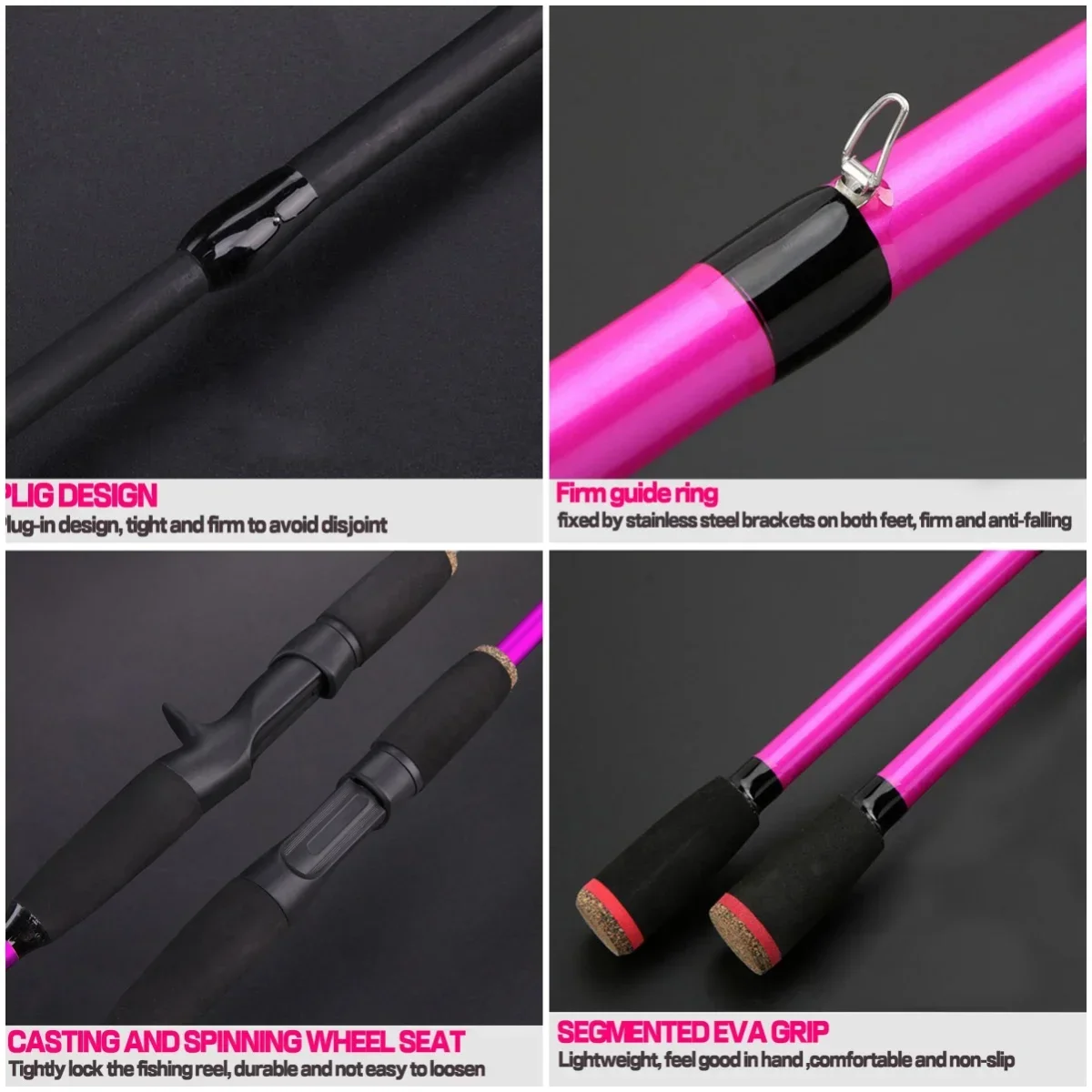 Caña de pescar con señuelo de carbono portátil ultraligera, 1,65/1,8 m y carrete giratorio, Combo de alta velocidad 5,2: 1 con Kits de línea, peso de cebo de 8-25g - imagen 5