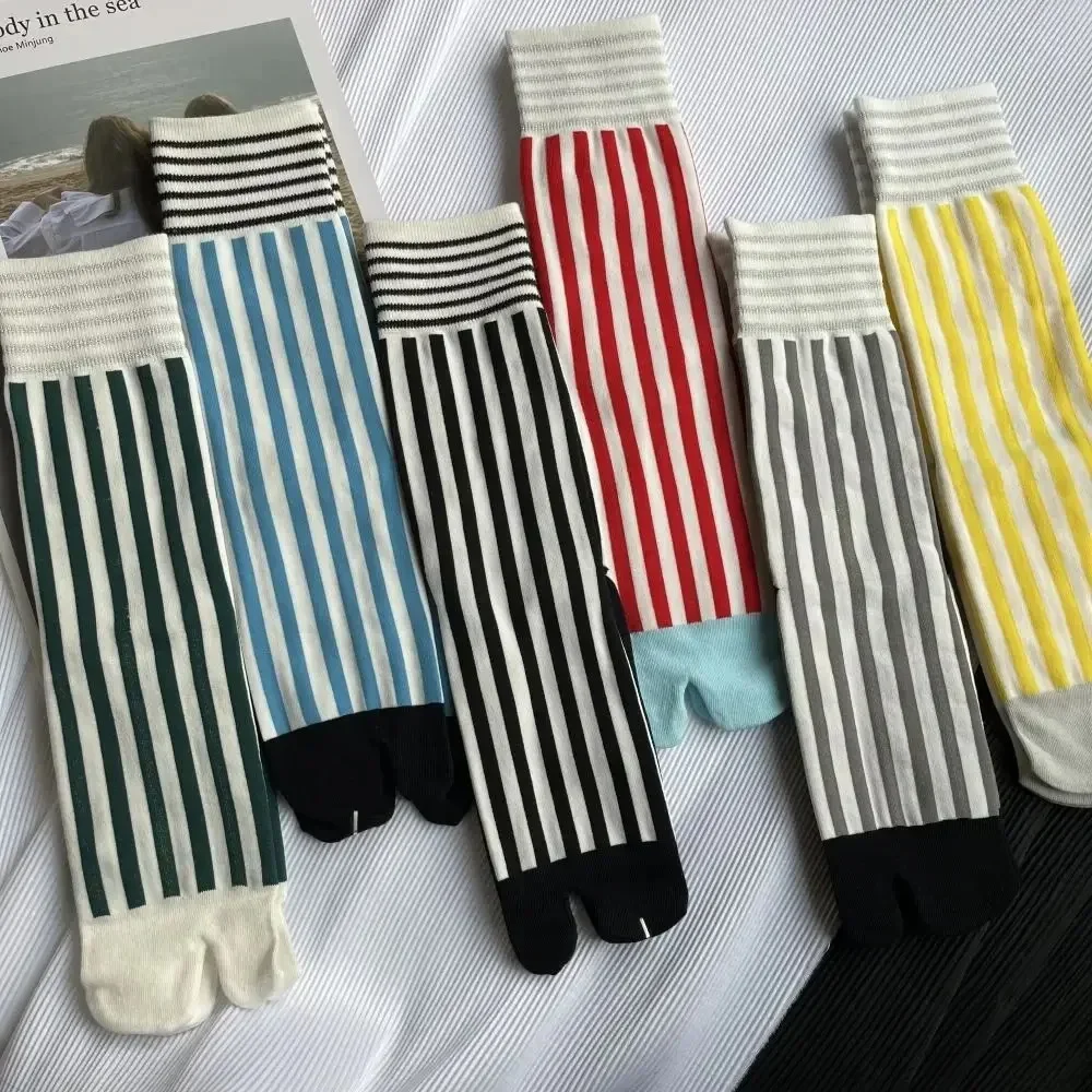 Calcetines Tabi Harajuku – Punta abierta rayas algodón peinado - imagen 5