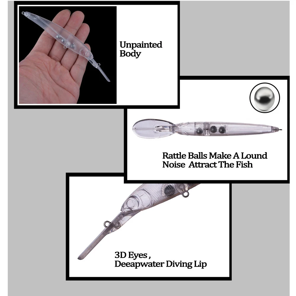 Chan'sHuang 20 piezas cebo en blanco sin pintar 145mm/12,8g sonajero flotante pececillo de aguas profundas DIY Señuelos de pesca artificiales - imagen 4
