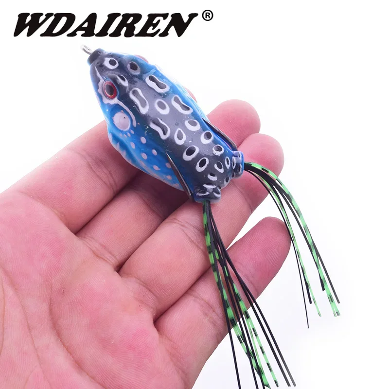 1 unidad de 6cm, 12,5g, forma de rana de rayos de agua superiores, manivela de pececillo Wobbler para pesca con mosca de lubina, cebo de tubo suave, señuelos de plástico japoneses