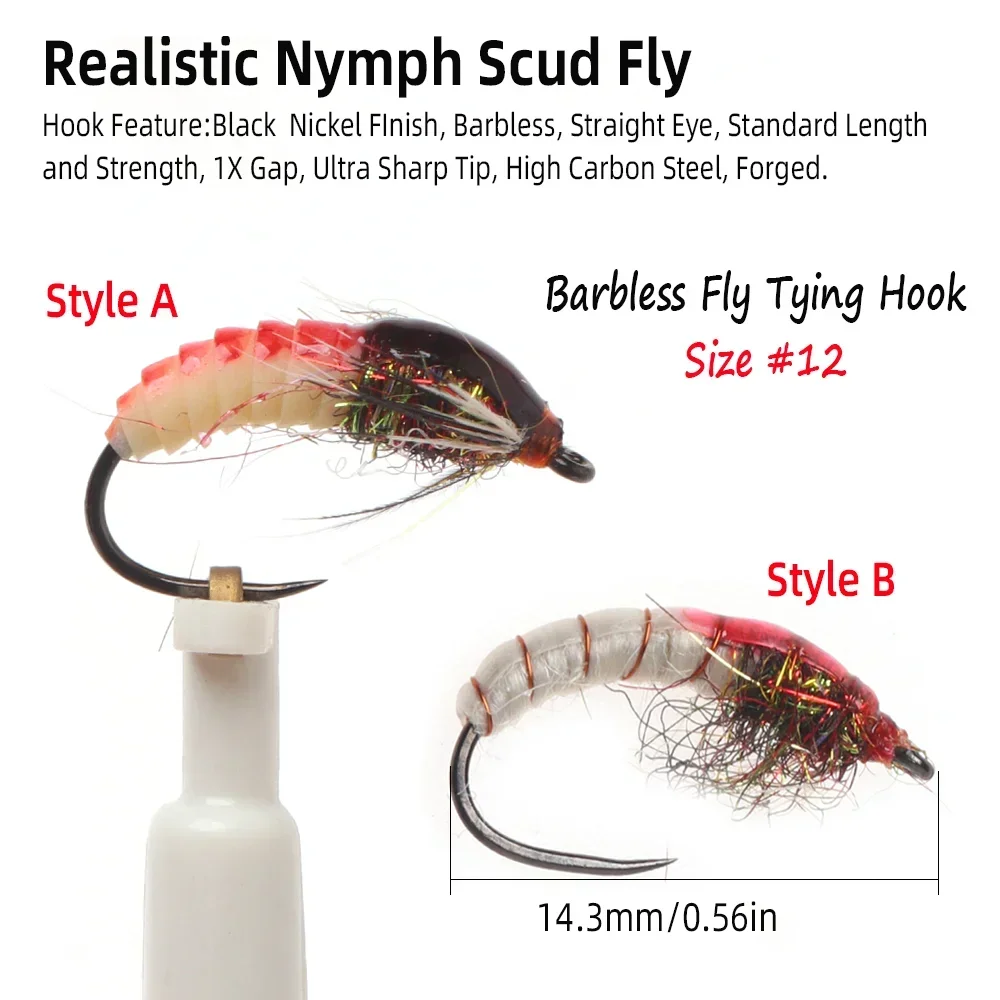 Wifreo 6 uds/8 Uds. Realistic Caddis checo ninfa Scud mosca insecto gusano camarón mosca pesca moscas trucha lubina perca pesca señuelo cebos # 12 - imagen 3