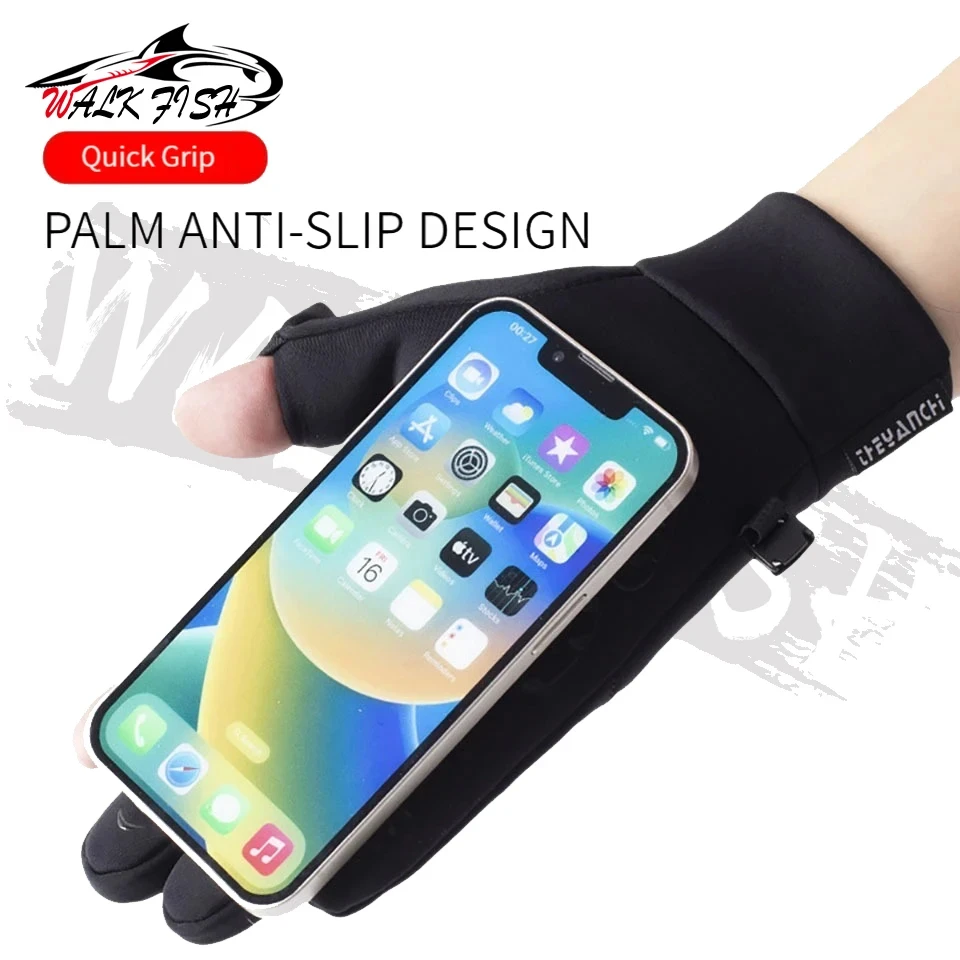 WALK FISH-guantes de pesca cálidos, resistentes al viento, impermeables, con pantalla táctil, antideslizantes, para deportes al aire libre, correr, dedos expuestos, Unisex - imagen 4
