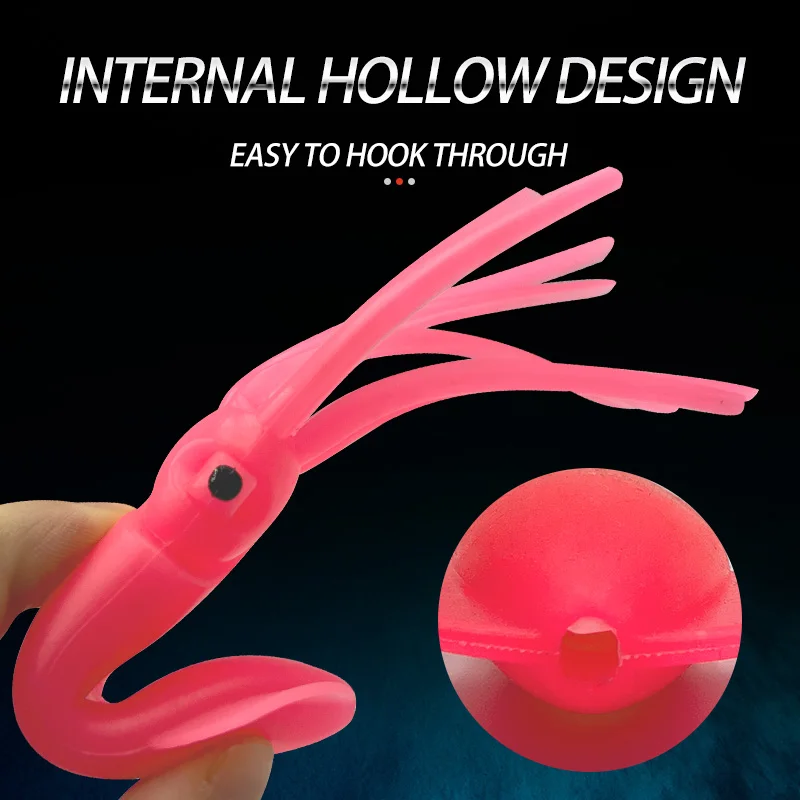Señuelos de calamar simulados que brillan en la oscuridad, 1-2 piezas, para pesca en barco oceánico, cebo blando, aparejos de pesca al por mayor - imagen 5
