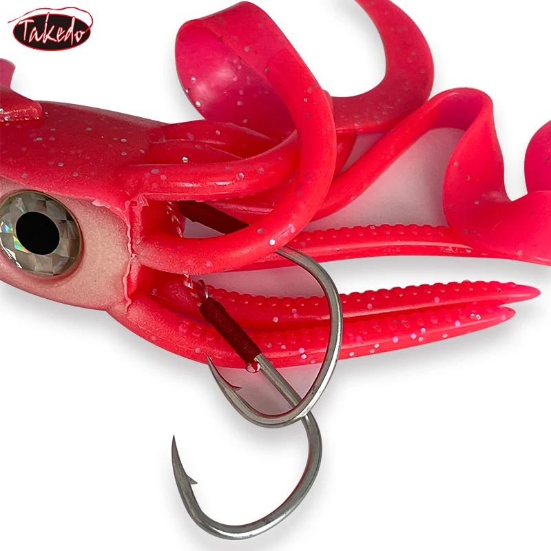 TAKEDO LD01 nuevo diseño 26cm 285g efecto UV luminoso señuelo de calamar cebo suave elástico vívido pulpo Señuelos de pesca con ganchos - imagen 4