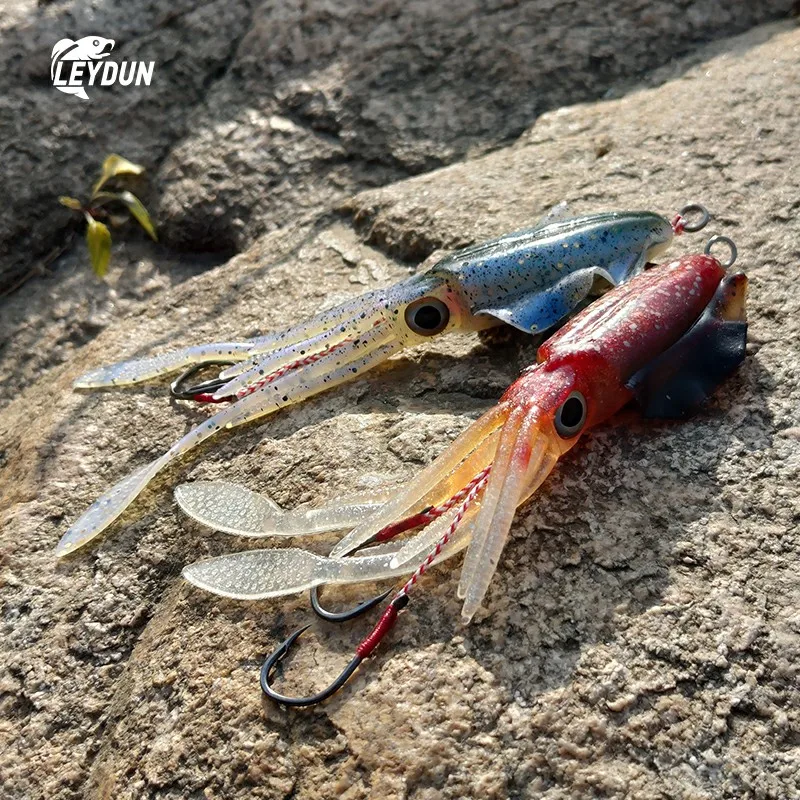 LEYDUN Señuelos de Pesca de calamar blando luminoso UV plantilla de calamar 20g 60g 85g 100g 120g 150g pulpo Calamar pesca mar cebo suave pesca en el mar - imagen 5