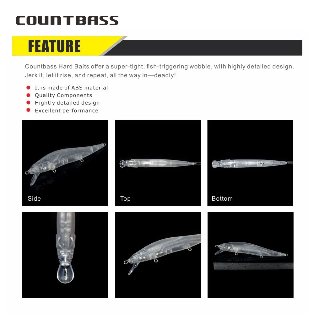 Countbbass 10 Uds cuerpos de señuelo duro en blanco, 110mm/4,3 "11,5g/0,4oz, cebos flotantes para pececillos, Señuelos de pesca sin pintar, Wobblers - imagen 4