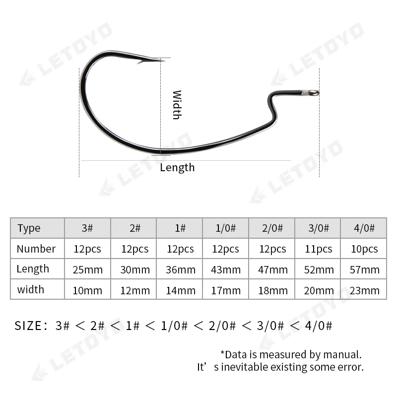 LETOYO 10 piezas 1#-4# anzuelo de pesca de ancho, anzuelo de acero con alto contenido de carbono, aguja fuerte y afilada, señuelo de pesca suave, accesorios de aparejos de pesca - imagen 4