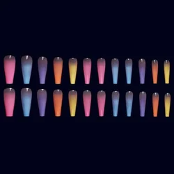 Uñas Postizas Coffin Largas Bailarina Arcoíris – 24 unidades