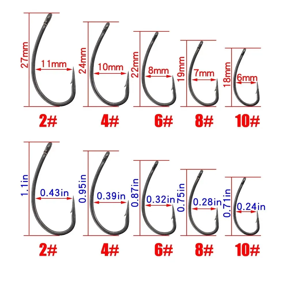Hirisi 15x anzuelos de pesca de carpa con ojo Micro púa anzuelos de acero rico en carbono accesorios de pesca recubiertos de PTFE X915 - imagen 2