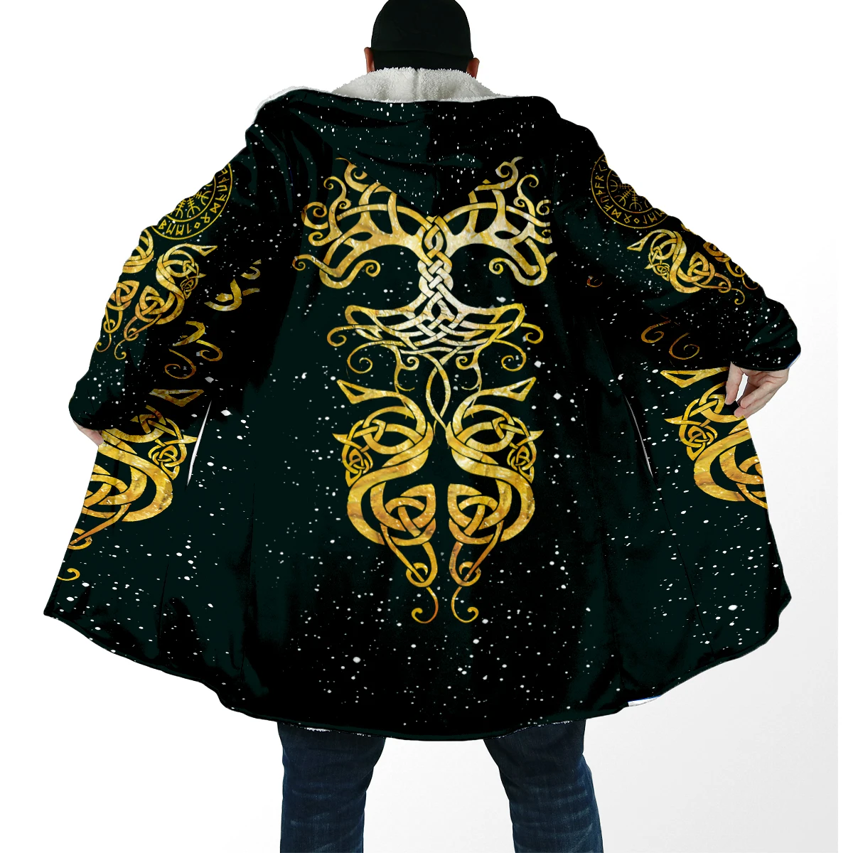 Capa de lana con capucha Vegvisir 3D – Abrigo cálido unisex - imagen 5