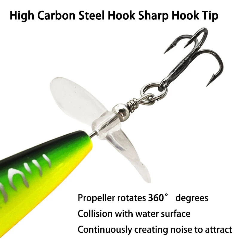 Señuelo de pesca Topwater, cebo Artificial Whopper Popper, Plopper duro, cola giratoria suave, 1 piezas, 8cm/10cm - imagen 5