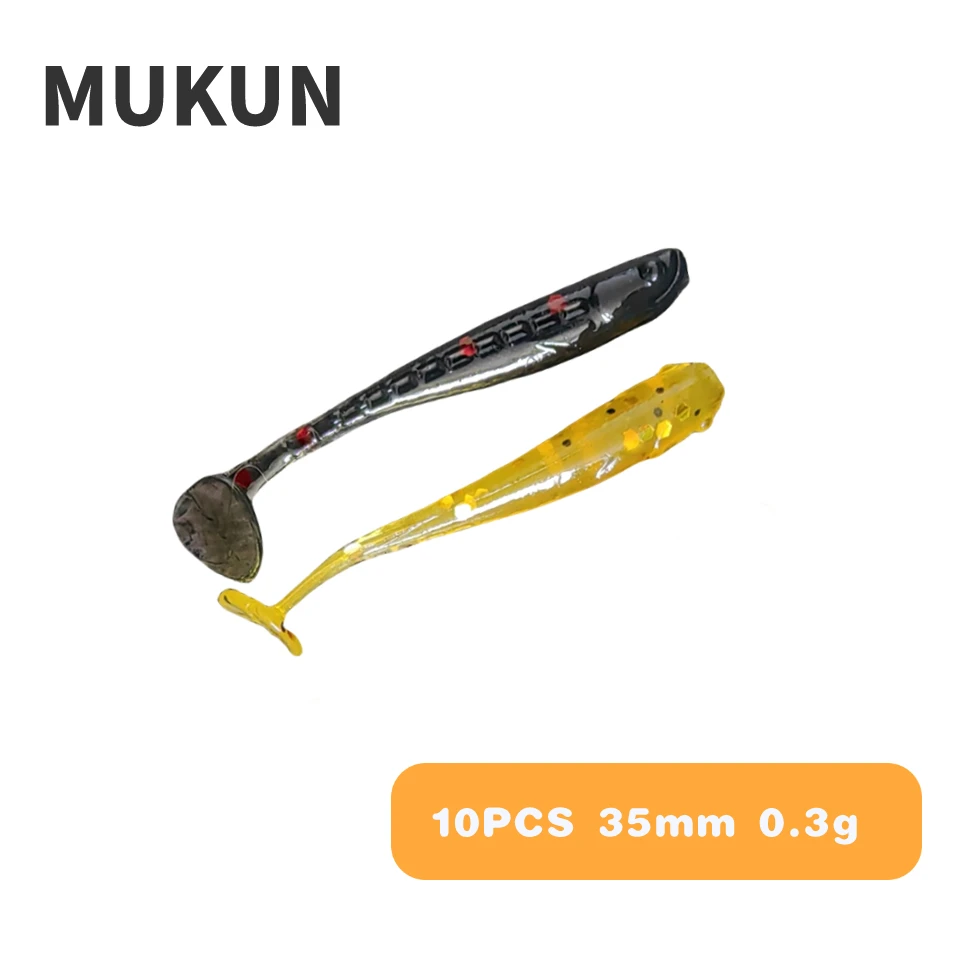 MUKUN-señuelo de pesca de gusano suave con cola en T, 0,3g, 3,5 cm, Micro cebo de PVC, Wobbler pequeño, 10 unids/lote por bolsa - imagen 2