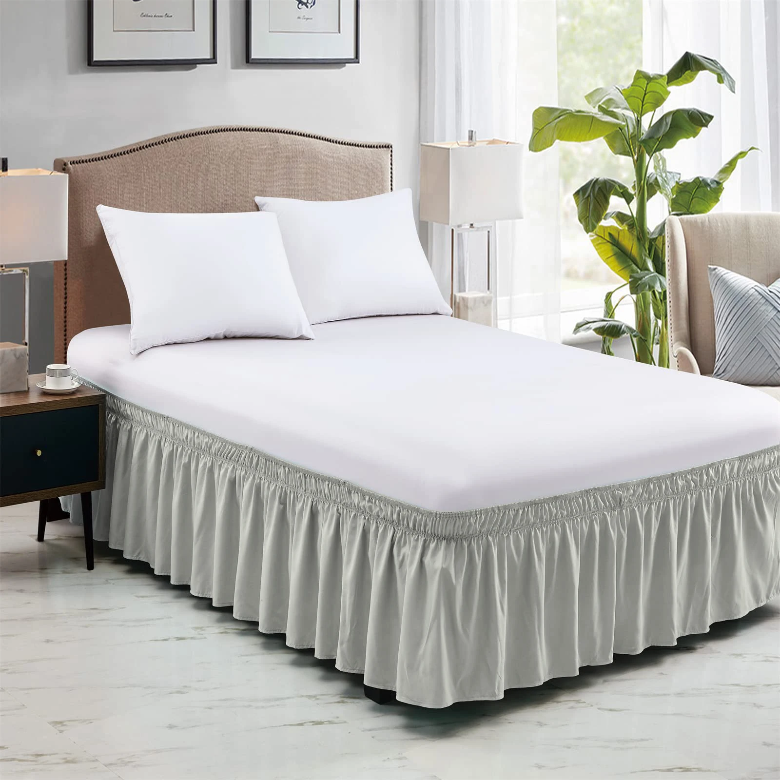 Falda de cama elástica con volantes, cubierta de cama suave y cómoda, resistente a la decoloración, sin superficie, Protector de cama iluminado - imagen 4
