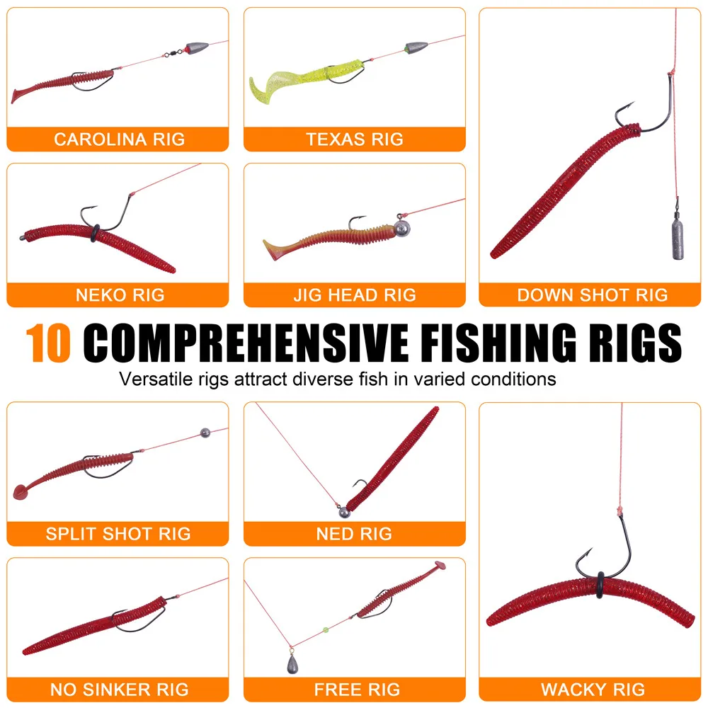 Kit de accesorios para equipo de pesca, caja de aparejos de pesca, anzuelos malvajes, cabeza de anzuelo giratoria, peso de tiro directo, 355 Uds. - imagen 3