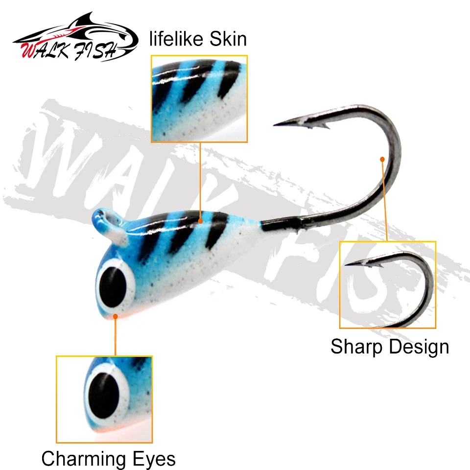 WALK FISH-cebos de pesca en hielo con forma de ballena, anzuelos de cabeza de plomo de 6 piezas, 2cm, 1,8g, aparejos de pesca Jigging - imagen 2