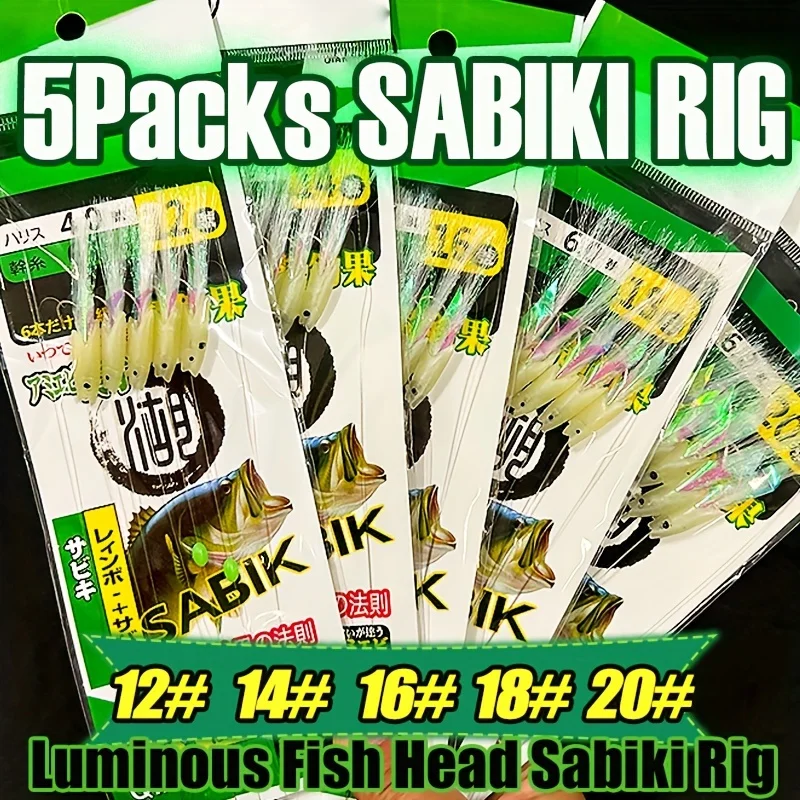 5/10 Uds. Aparejos Sabiki, cabeza de pez brillante, Señuelos de pesca, aparejos de cebo, anzuelos de aparejos de pesca de mar, aparejos de caballa para agua dulce y salada - imagen 4