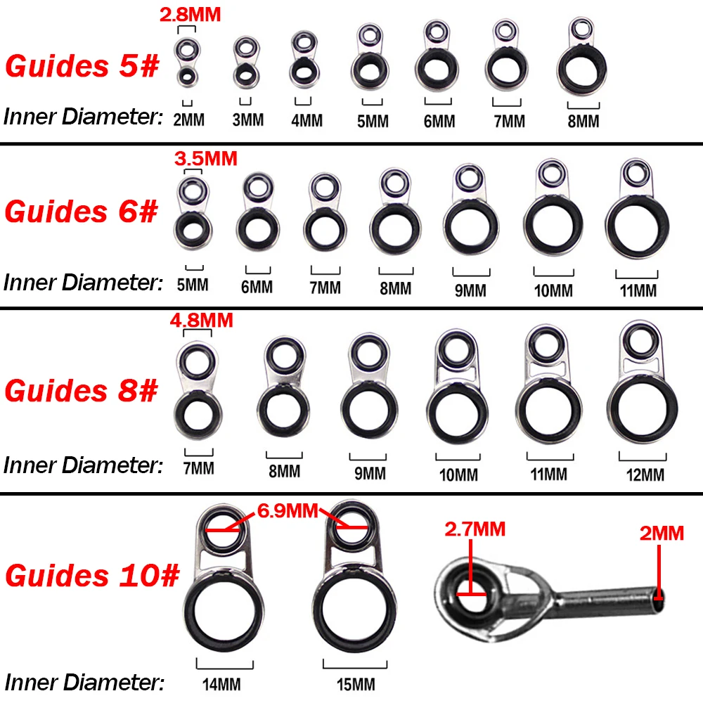 Juego de anillos guías de caña de pescar telescópica, Kit de reparación de caña de pescar de roca marina, accesorios reconstruidos de repuesto de punta de caña - imagen 2