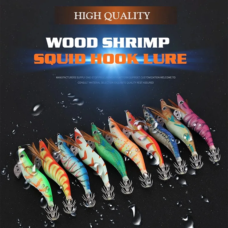 10 uds/14 Uds Señuelos de pesca cebo Artificial señuelos de madera para camarones coloridos nuevos plantillas de simulación camarones de madera sepia - imagen 3