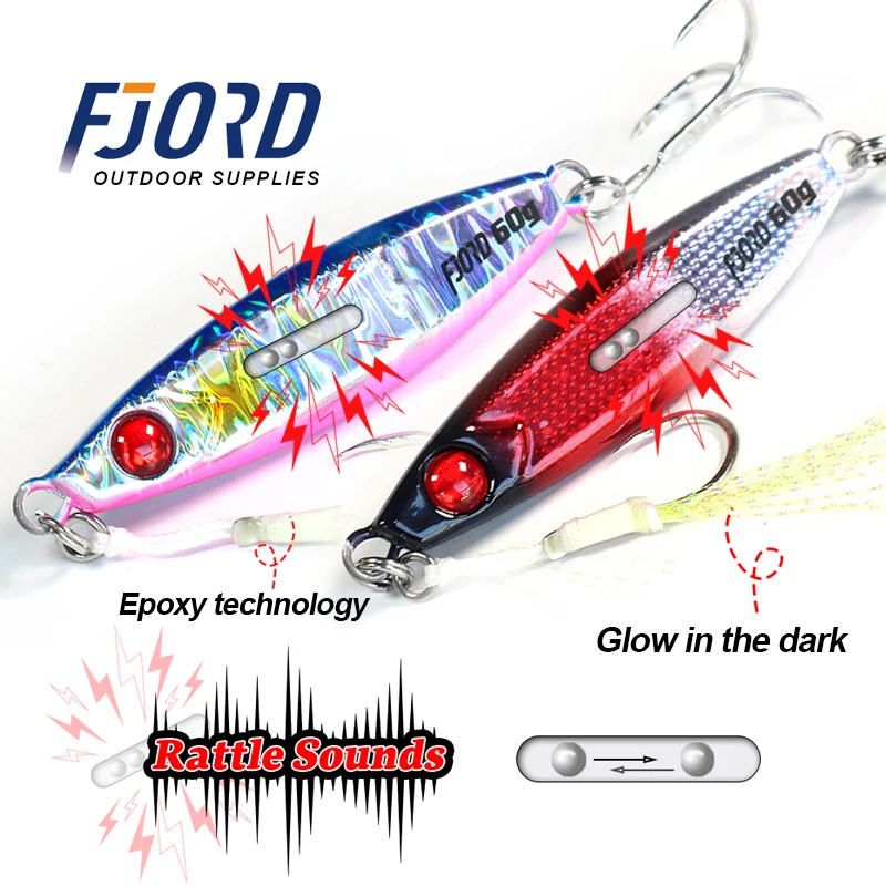 FJORD sonajero plantilla de Metal señuelo de pesca 40g 60g 80g luz nocturna Jigging Shore Casting Swimbait nuevo 2023 aparejos de pesca de agua salada de mar - imagen 2