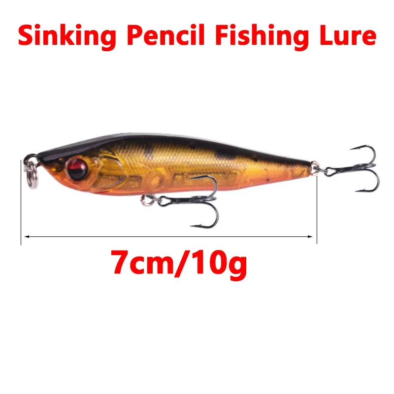 1 pieza de hundimiento señuelo de pesca lápiz 7cm 10g, vibrando en forma de pececillo wobblers, cebo duro con 8 # gancho para la lubina y el lucio - imagen 3