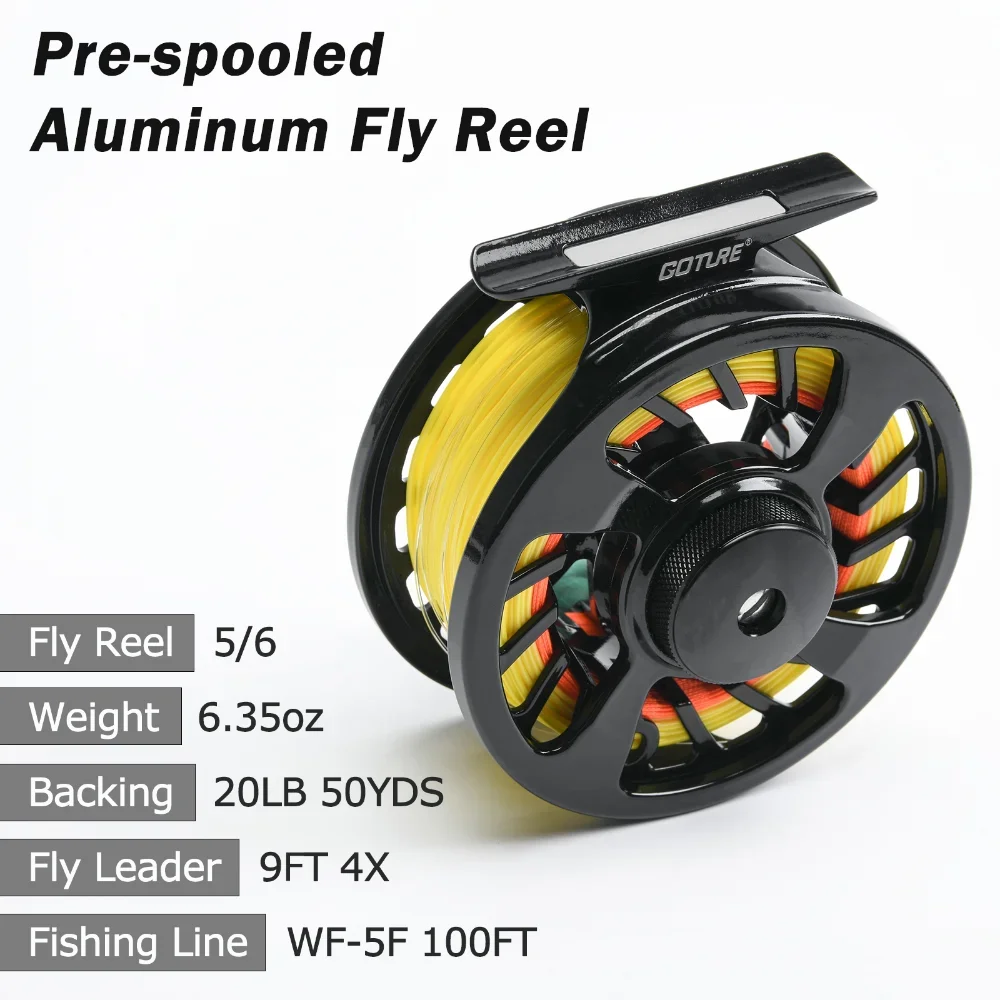 Goture-Juego de caña de pescar con mosca, 2,7 m/9 pies, 5/6WT, 8 Uds., Combo de caña para mosca de fibra de carbono, alimentador de viaje portátil con carrete, bolsa de aparejos de pesca - imagen 3