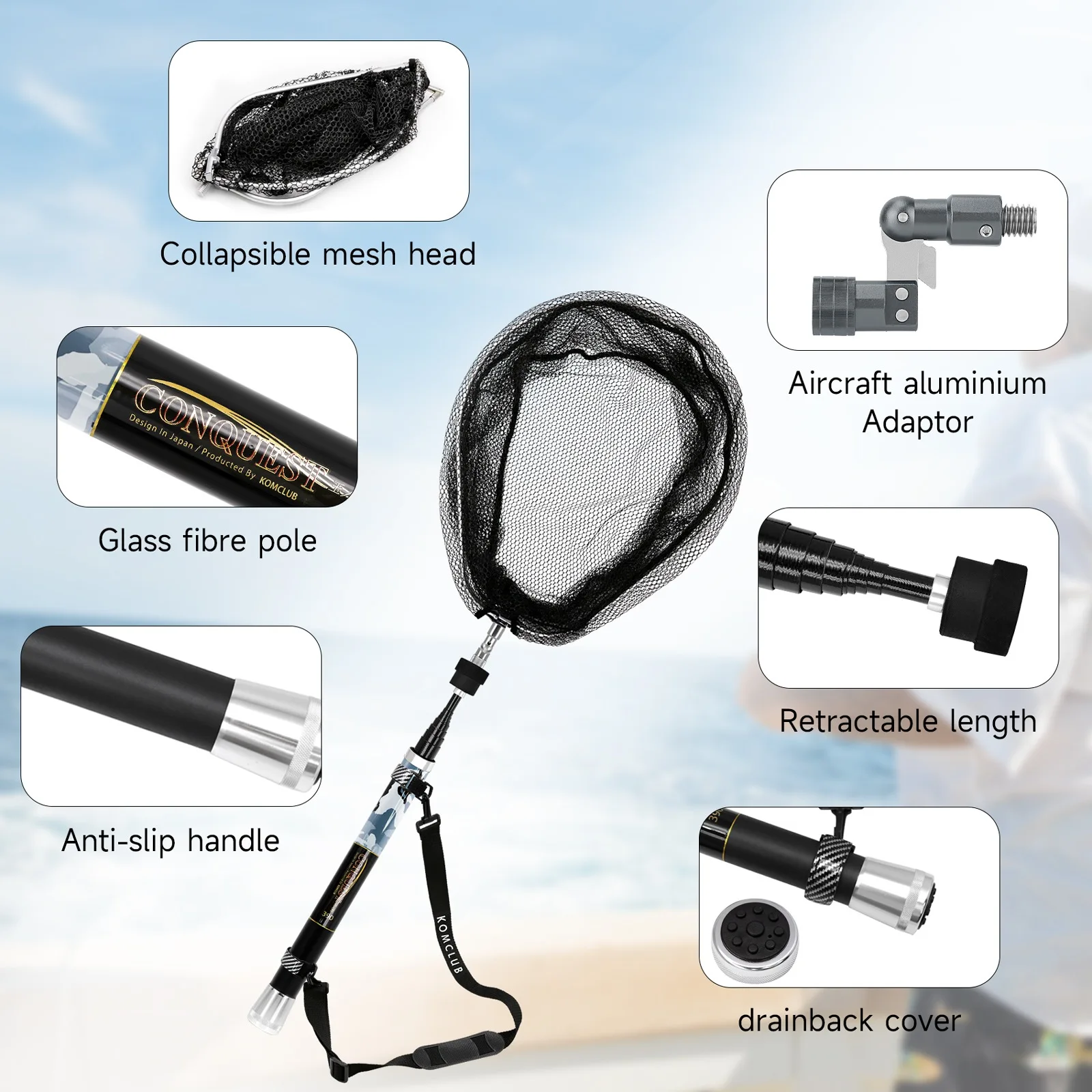 SANLIKE-red de pesca plegable con mango telescópico, juego de red de pesca con adaptador, pelusa recubierta de goma, herramientas de pesca de liberación de captura - imagen 4