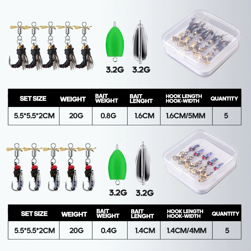 TAIYU Señuelo Artificial de Insecto 5 Piezas: Señuelo Vib Jig con Gancho Afilado, Hélice Giratoria y Cuchillas Spinner de Alta Velocidad - imagen 4