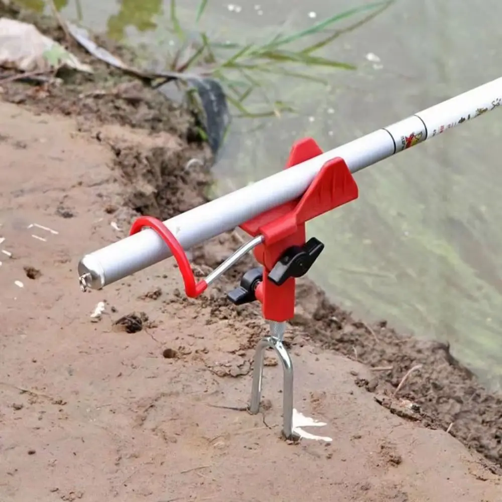 Soporte para caña de pescar de acero inoxidable, soporte para caña de pescar ajustable, azul y rojo, soporte para suelo de pesca de 360 grados, accesorios de pesca