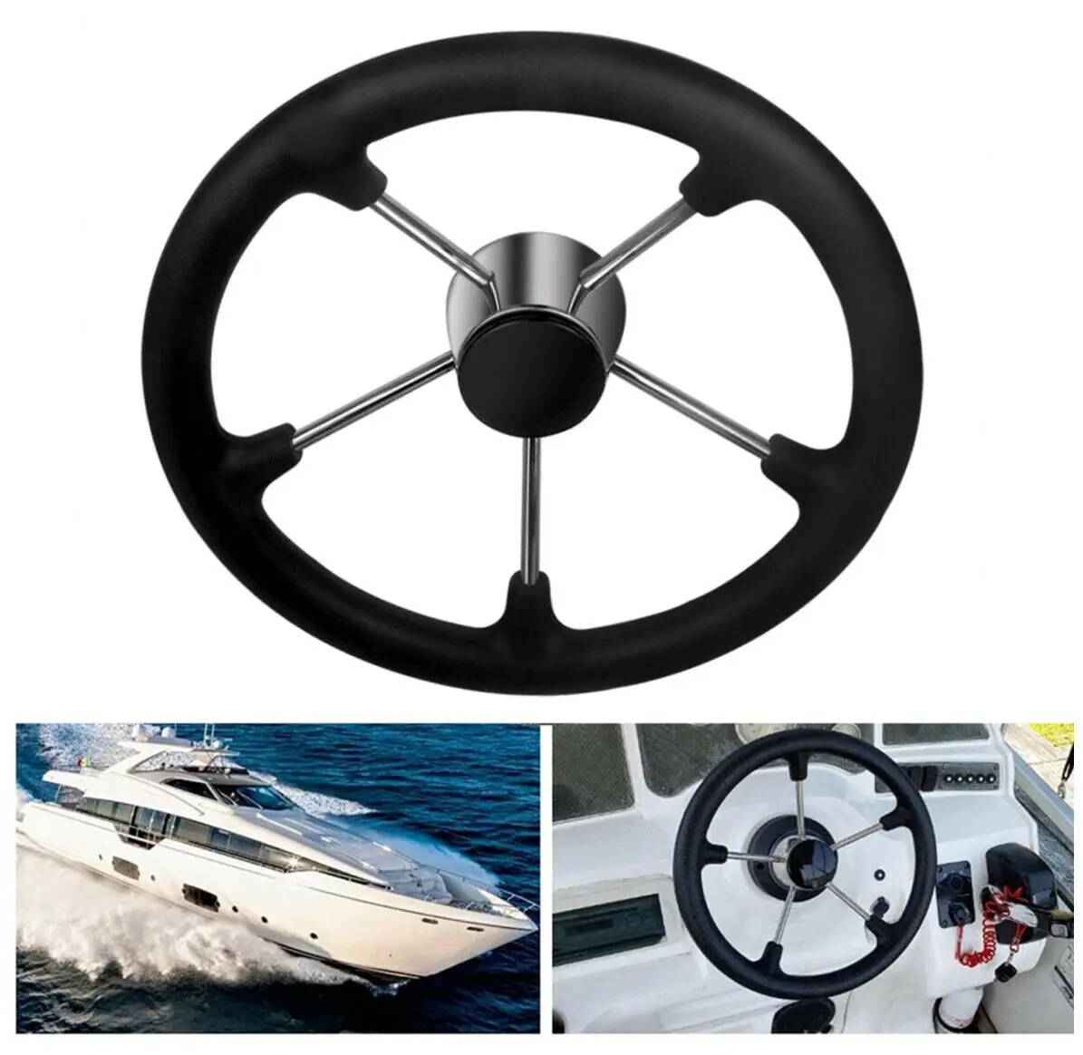 Accesorios para barcos de Hardware marino, volante de 5 radios de acero inoxidable con agarre de espuma negra para yate - imagen 2