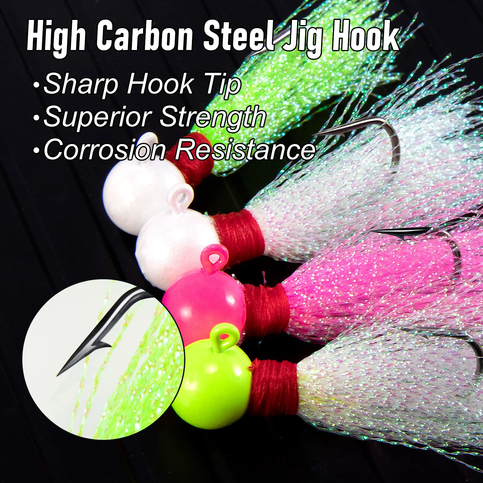 Plantilla de pelo con bola redonda, 10 Uds., 7g, 10g, 14g, cabezas de plantilla para pesca en agua salada, Flash de cristal, plantillas de Swimbait, plantillas de Pompano, Walleye - imagen 4