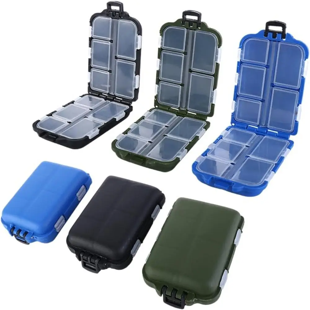Caja de aparejos de pesca con 10 compartimentos, contenedores gruesos multifunción, estuche portátil, ganchos para almacenar giratorios, anzuelos, plomo - imagen 3