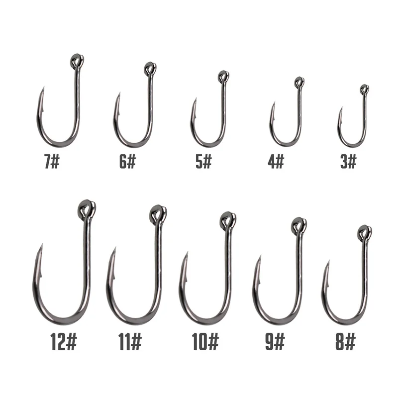 Sougayilang-anzuelo de pesca de acero con alto contenido de carbono, conjunto de anzuelos plateados con caja 3-12 #, aparejos de pesca con púas fuertes, 500 Uds. - imagen 4