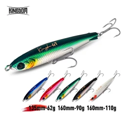 Señuelo de pesca Kingdom, cebo tipo lápiz que se hunde en agua salada, 62g, 90g, 110g, señuelo para trucha y lubina, anzuelo triple, aparejos de pesca Pecsa de fundición larga