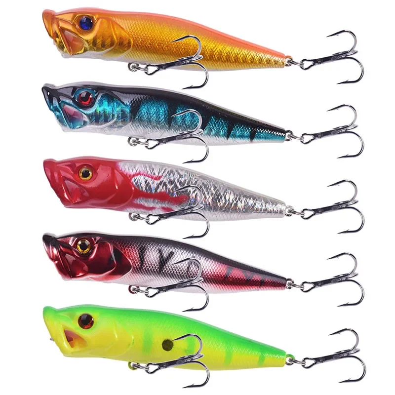 Señuelo de pesca Topwater, 9cm, 12,5g, aparejos Popper Wobbler, cebo Artificial duro de plástico con 6 grados, 1 ud. #   Anzuelos triples para Bass Pike - imagen 5