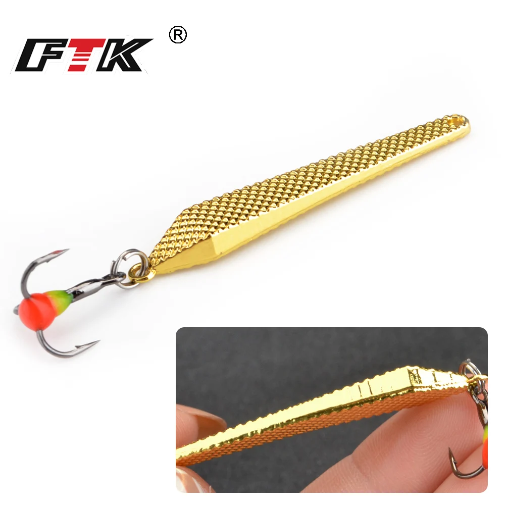 FTK-señuelo de Pesca en hielo, cebo duro con anzuelo triple, aparejos de Pesca de invierno, cuchara de Jigs, 6g, 55mm - imagen 2