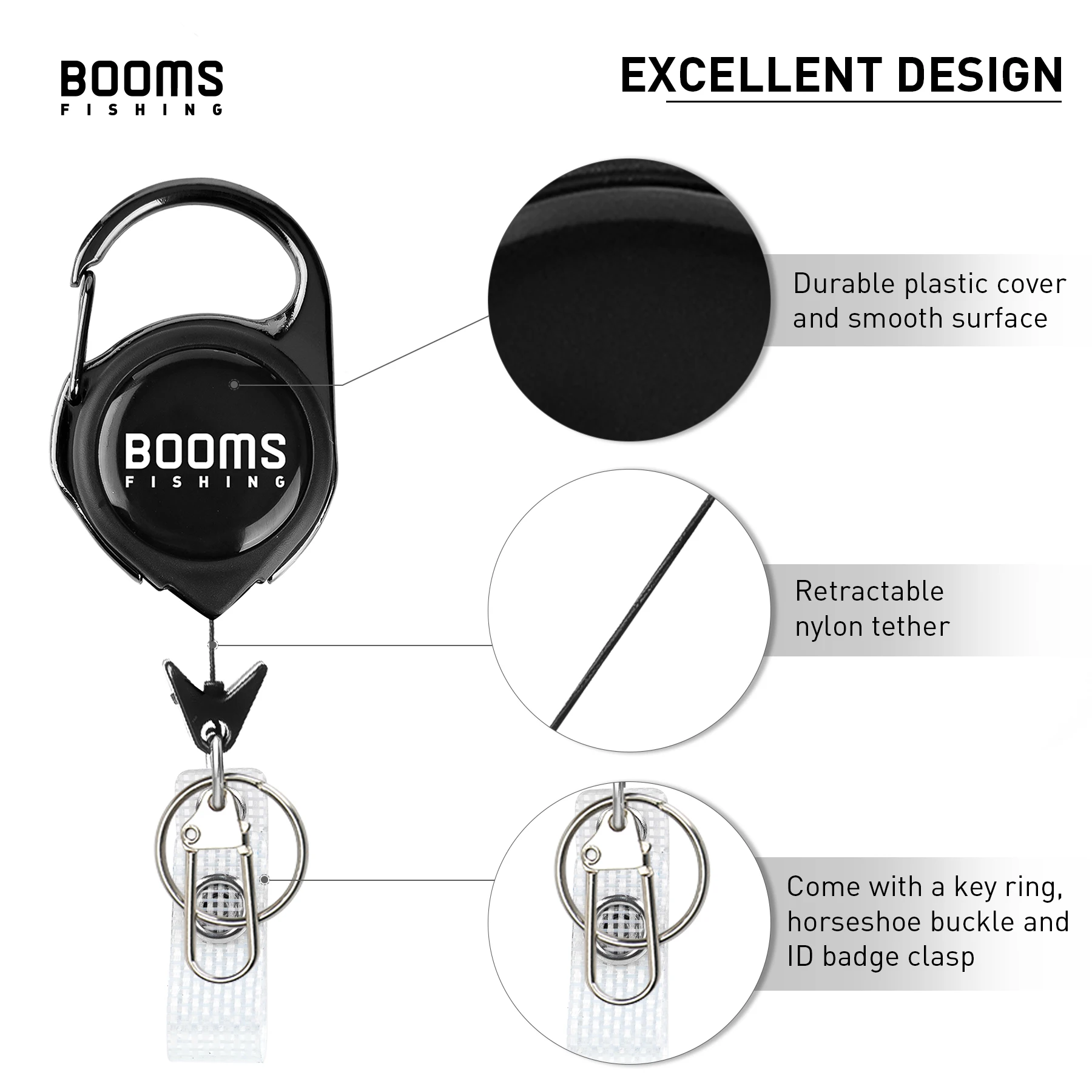 Booms Fishing RG2 3 uds llavero Retractor mosquetón retráctil ID insignia carrete titular al aire libre herramientas de pesca Accesorios - imagen 2